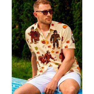 Hardaddy Moisture-wicking Thanksgiving Turkey Bigfoot Casual Shirt Mens XXL